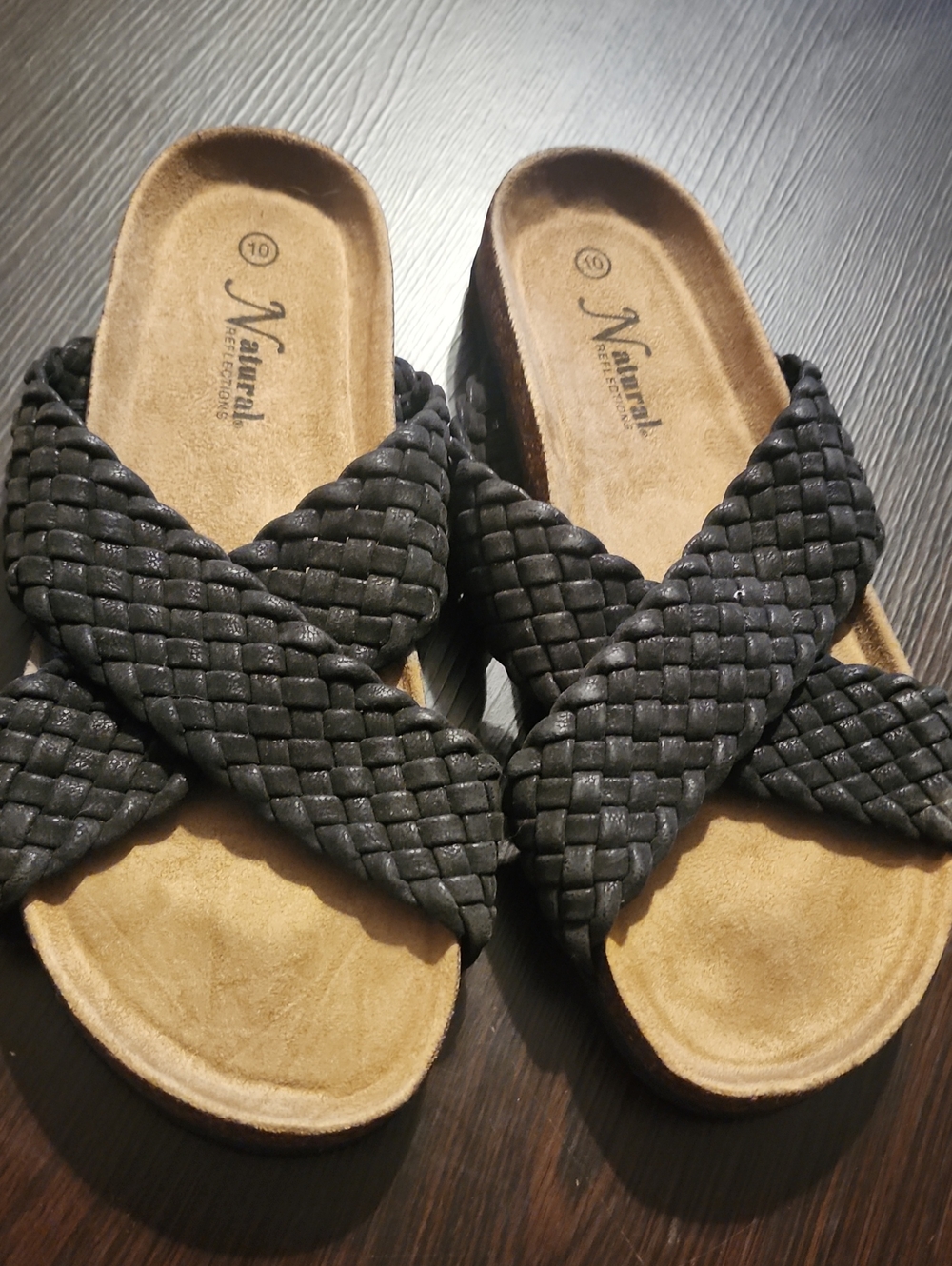 Natural Reflections Black Woven Crossed Slide Sandals